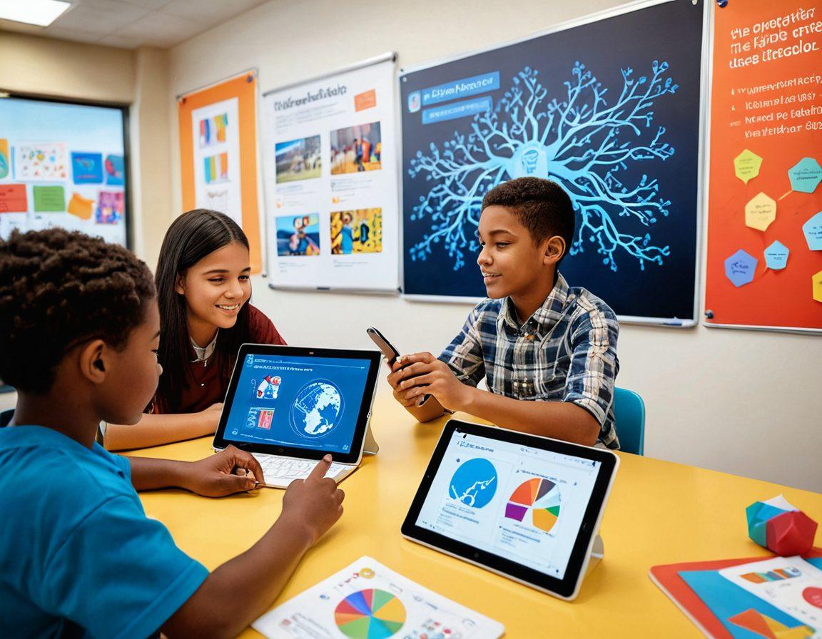 A dynamic scene illustrating diverse learners engaged in various innovative methods of acquiring knowledge: a student using augmented reality to interact with a 3D model, another reading an interactive e-book, and a group collaborating on a colorful mind map. The background should feature vibrant learning tools like charts, books, and digital devices, creating an energetic atmosphere. super-realistic. vibrant colors. 3D.